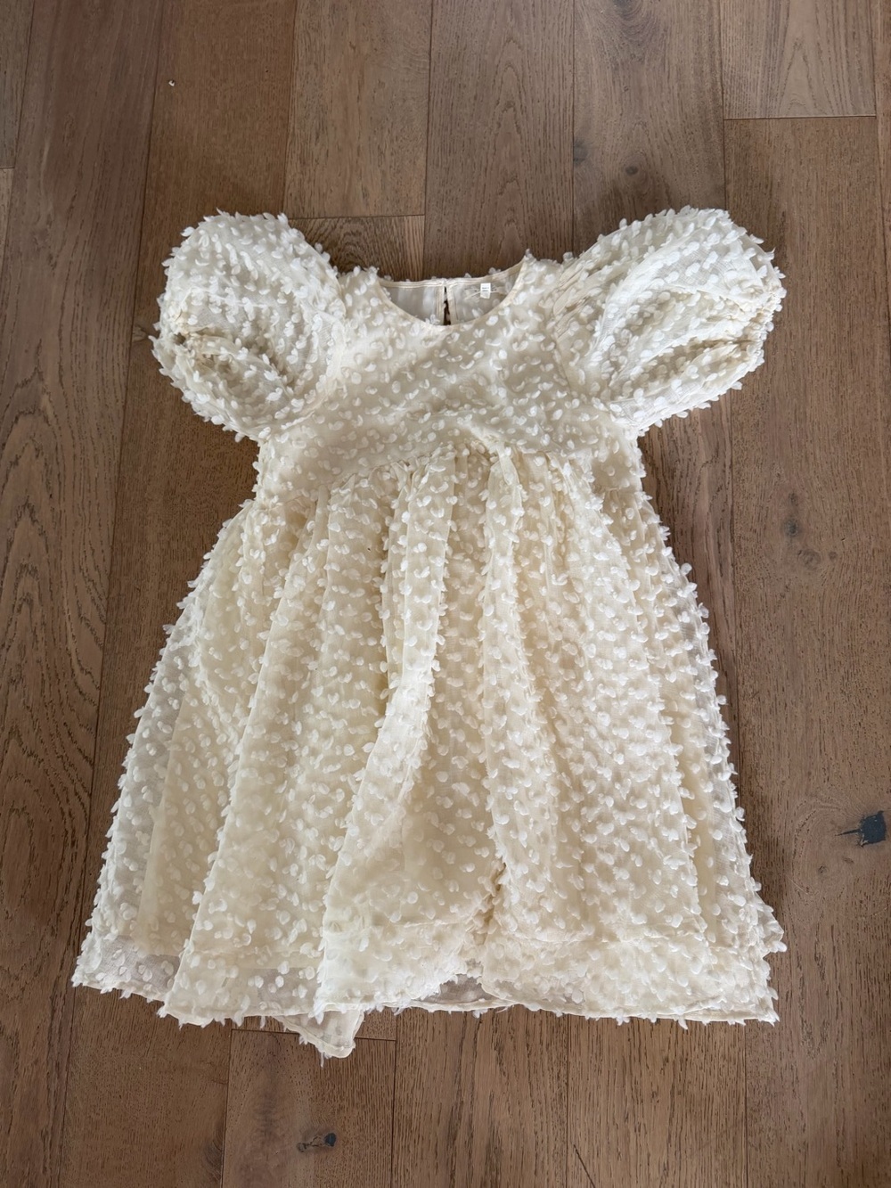 Noralee Cream Textured Clip Dot Puff Sleeve Dress Girls Size 10